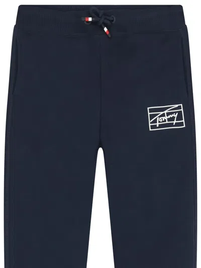 Tommy Hilfiger Junior Logo Cotton Trousers In Blue