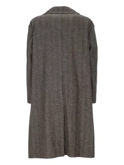 Outfit Double-breasted Herringbone Coat In Brown