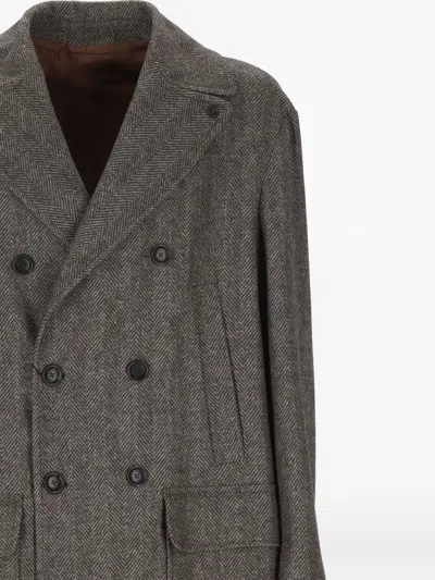 Outfit Double-breasted Herringbone Coat In Brown