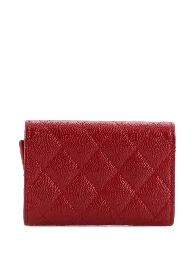 Pre-owned Chanel Classic Flap Case Quilted Caviar Card Holder In Red