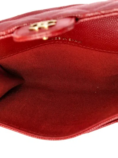Pre-owned Chanel Classic Flap Case Quilted Caviar Card Holder In Red