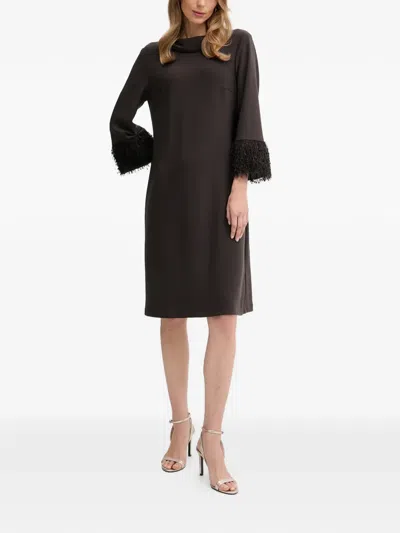 Joseph Ribkoff Cowl-neck Fringed Midi Dress In Black