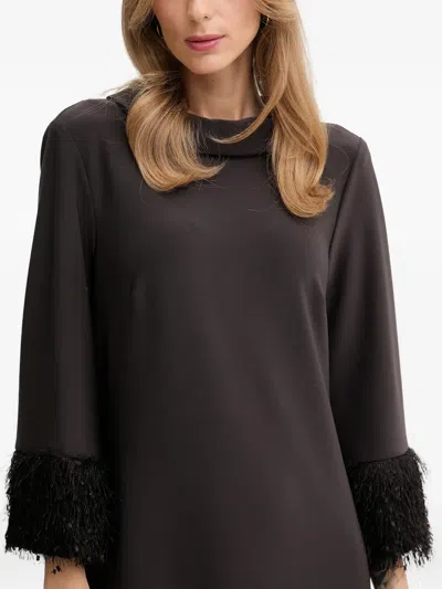 Joseph Ribkoff Cowl-neck Fringed Midi Dress In Black