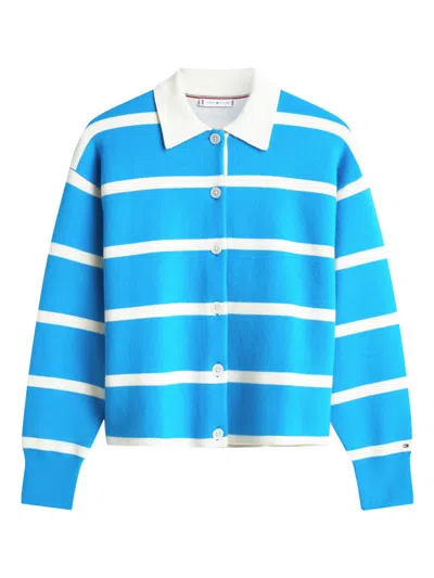 Tommy Hilfiger Striped Collared Cardigan In Blue