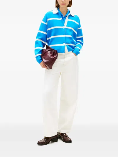 Tommy Hilfiger Striped Collared Cardigan In Blue