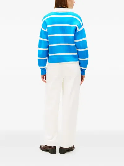 Tommy Hilfiger Striped Collared Cardigan In Blue
