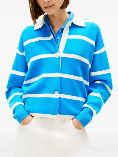 Tommy Hilfiger Striped Collared Cardigan In Blue