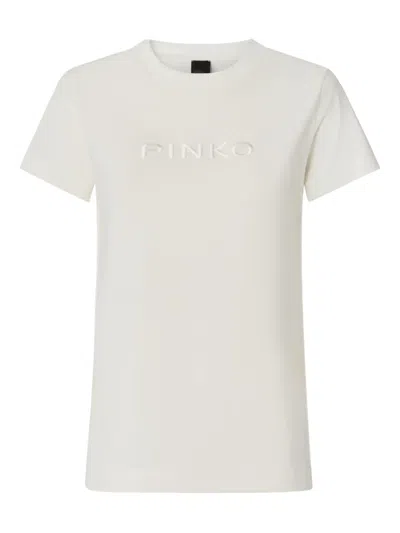 Pinko White Embossed Logo T-shirt In White