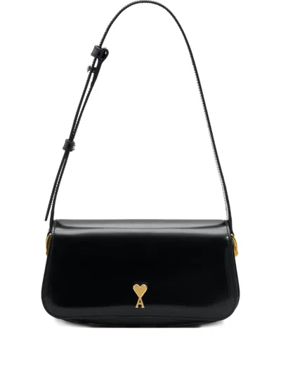 Ami Alexandre Mattiussi Heart Stud Leather Shoulder Bag In Black