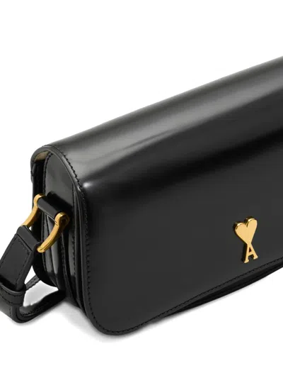 Ami Alexandre Mattiussi Heart Stud Leather Shoulder Bag In Black