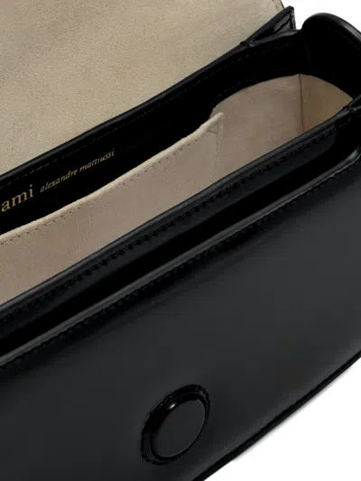 Ami Alexandre Mattiussi Heart Stud Leather Shoulder Bag In Black