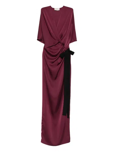 V:pm Atelier Samantha Bow-knot Draped Maxi Dress In Burgundy