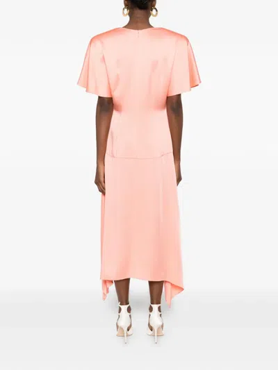 Stella Mccartney V-neck Asymmetric Satin Midi Dress In Pink