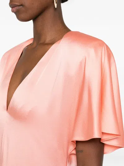 Stella Mccartney V-neck Asymmetric Satin Midi Dress In Pink