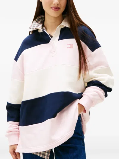 Tommy Jeans Striped Collared Polo Shirt In Pink