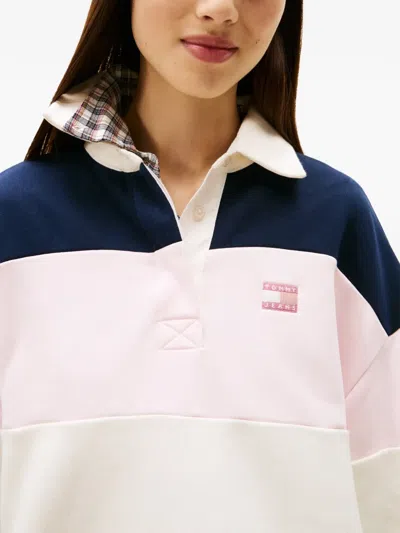 Tommy Jeans Striped Collared Polo Shirt In Pink