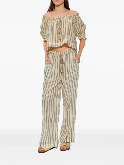 Ulla Johnson Josephine Striped Tassel Trousers In Neutral