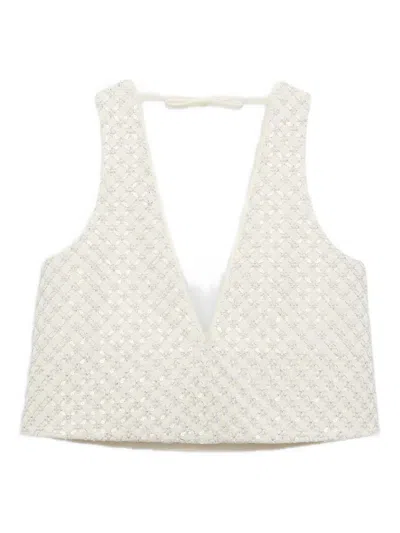 Dorothee Schumacher Sequin Embellished Crop Top In Duchesse In White