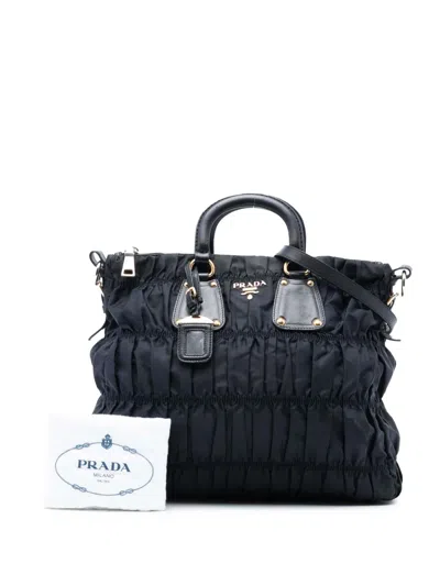 Pre-owned Prada 2000-2025 Tessuto Gaufre Satchel In Black