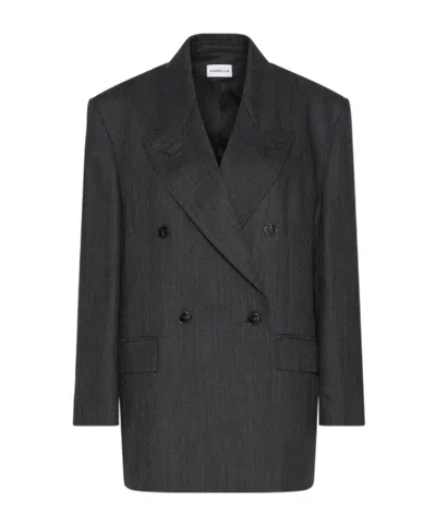Marella Double-breasted Wool Blazer In Black