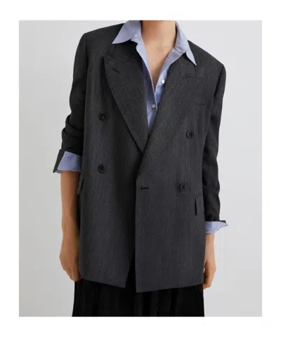 Marella Double-breasted Wool Blazer In Black