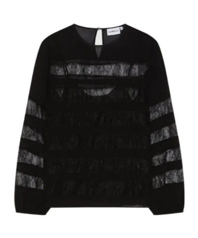 Marella Georgette Blouse With Lace Detail - Black In Black