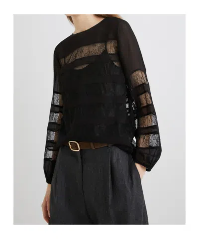 Marella Georgette Blouse With Lace Detail - Black In Black