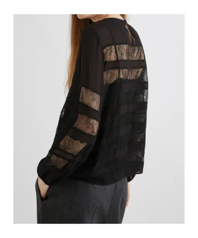 Marella Georgette Blouse With Lace Detail - Black In Black