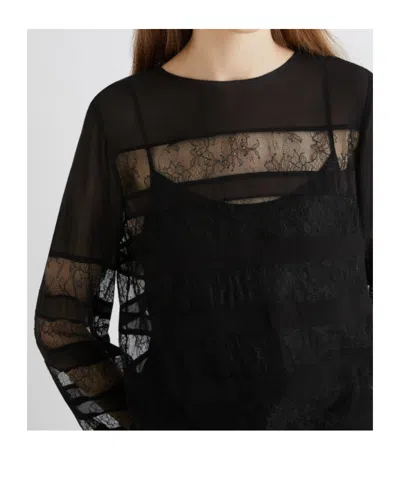 Marella Georgette Blouse With Lace Detail - Black In Black