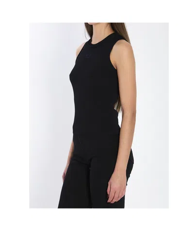 Loewe Anagram Embroidered Ribbed Top In Black