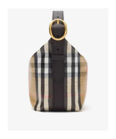Burberry Women Coated Canvas Handbag With Check Pattern In Brown