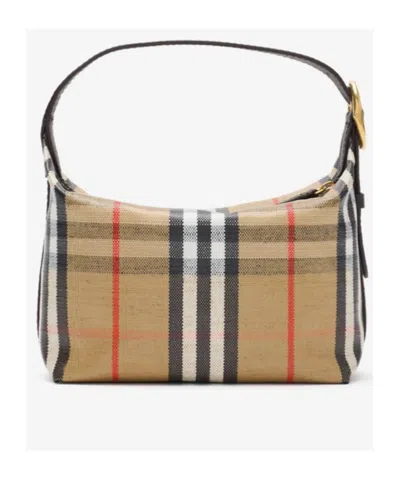 Burberry Women Coated Canvas Handbag With Check Pattern In Brown