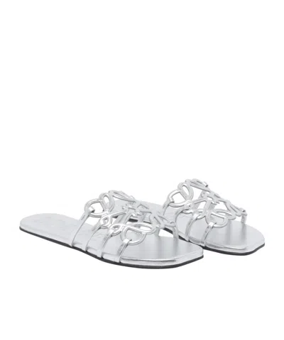 Loewe Petal Anagram Metallic Leather Slide Sandals In White