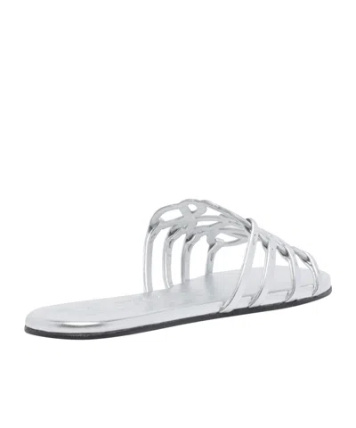 Loewe Petal Anagram Metallic Leather Slide Sandals In White