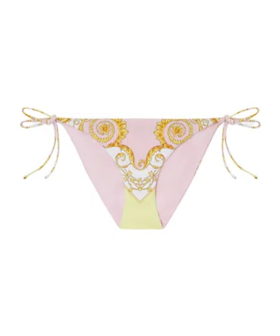 Versace Barocco Print String Bikini Bottoms In Gold