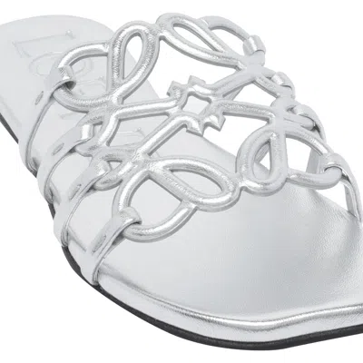 Loewe Petal Anagram Metallic Leather Slide Sandals In White