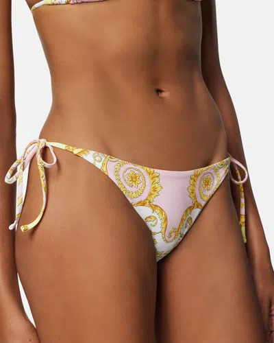 Versace Barocco Print String Bikini Bottoms In Gold