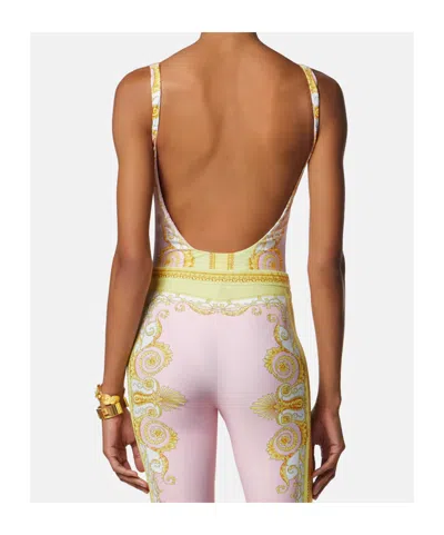 Versace Multicolor One-piece Swimsuit With All-over Medusa Print In Stretch Fabric Woman In Gold