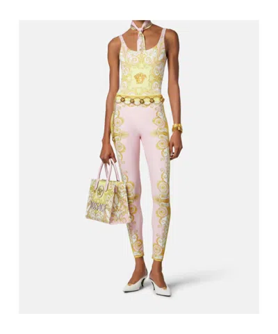 Versace Multicolor One-piece Swimsuit With All-over Medusa Print In Stretch Fabric Woman In Gold