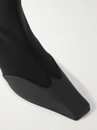 Khaite Nevada Leather-trimmed Stretch-knit Ankle Boots In Black