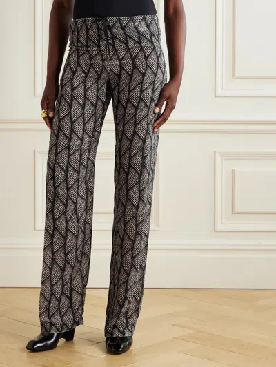 Dries Van Noten Devoré-velvet Straight-leg Pants In Black