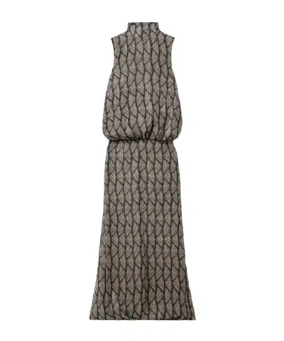Dries Van Noten Gathered Printed Devoré-velvet Gown In Gray