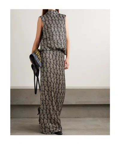 Dries Van Noten Gathered Printed Devoré-velvet Gown In Gray