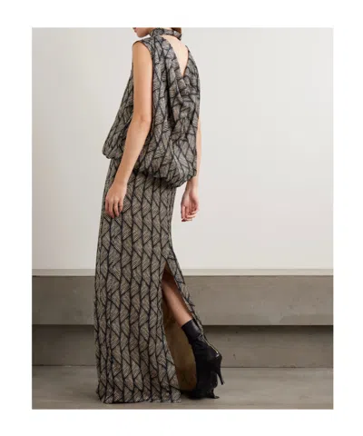 Dries Van Noten Gathered Printed Devoré-velvet Gown In Gray