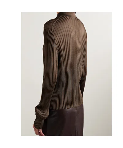 Khaite Vin Ribbed-knit Polo Shirt In Brown