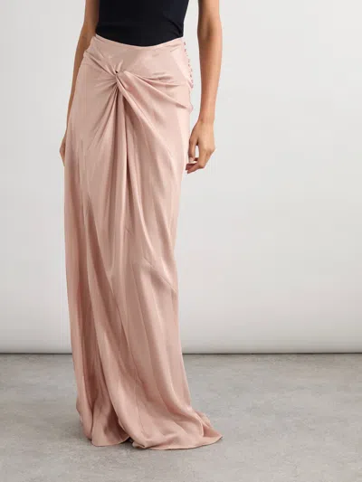Dries Van Noten Twist-front Gathered Silk-satin Jacquard Maxi Skirt In Pink