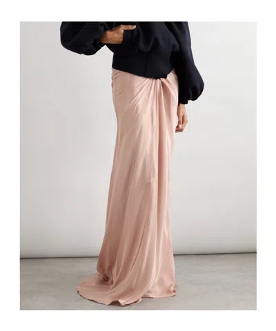 Dries Van Noten Twist-front Gathered Silk-satin Jacquard Maxi Skirt In Pink