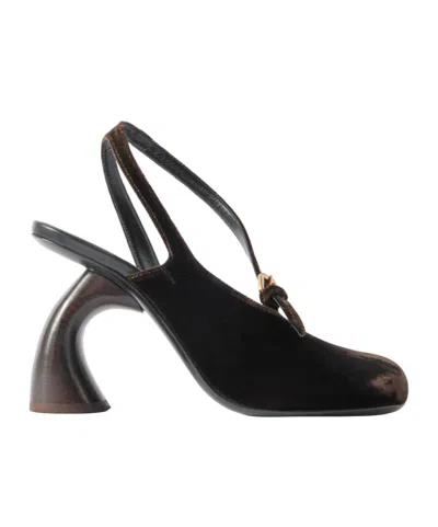 Dries Van Noten Velvet Slingback Pumps In Brown