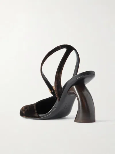 Dries Van Noten Velvet Slingback Pumps In Brown