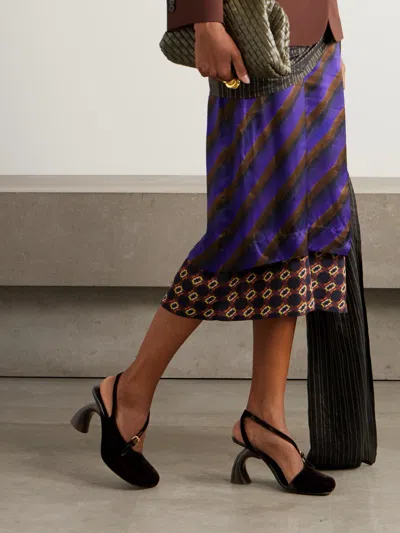 Dries Van Noten Velvet Slingback Pumps In Brown